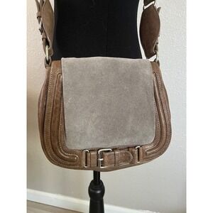 Taupe Leather and Suede Zapa Crossbody Saddle Purse